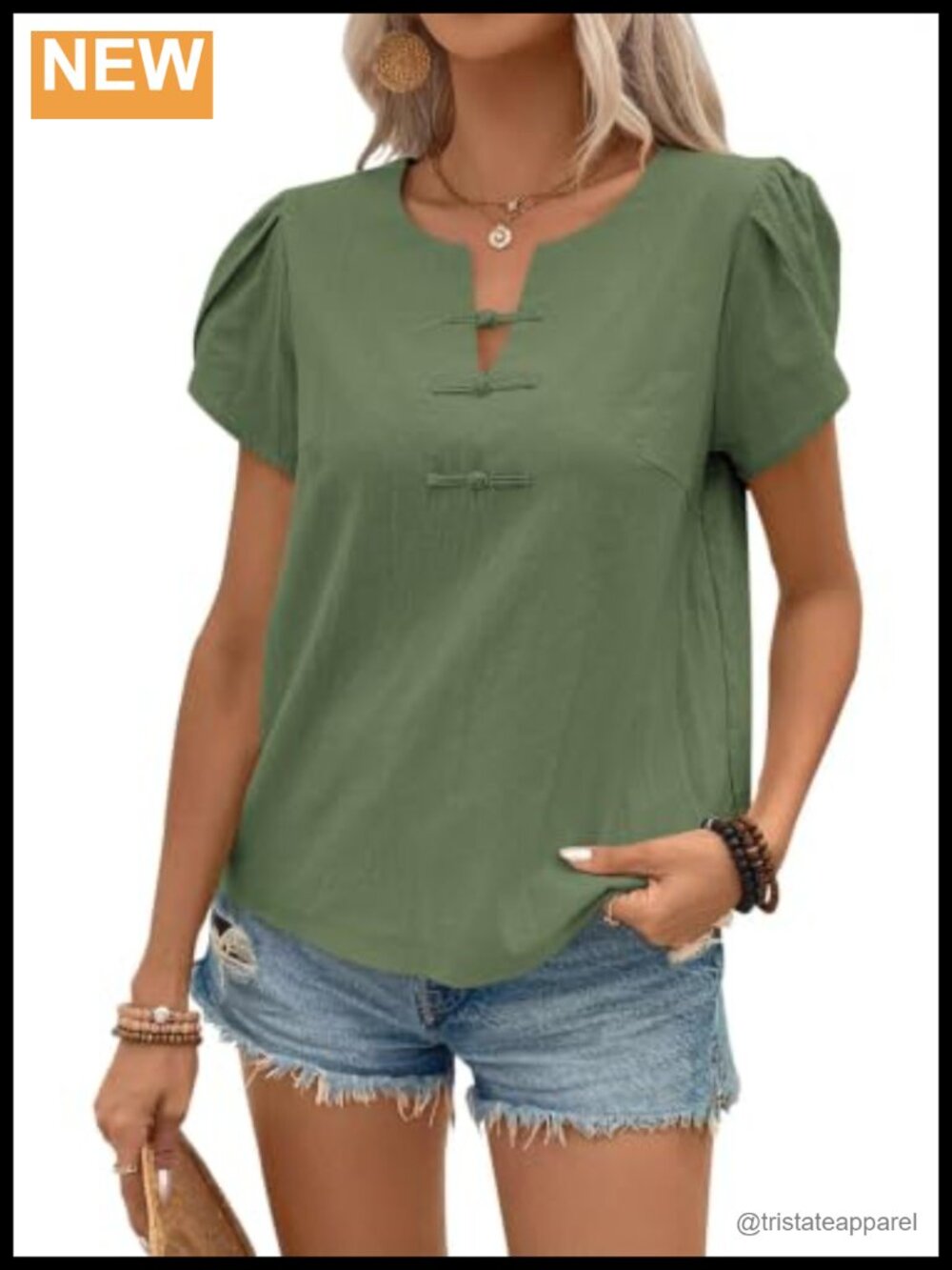 Women's Short Sleeve Henley V-Neck Blouse - Lightweight Polyester Top